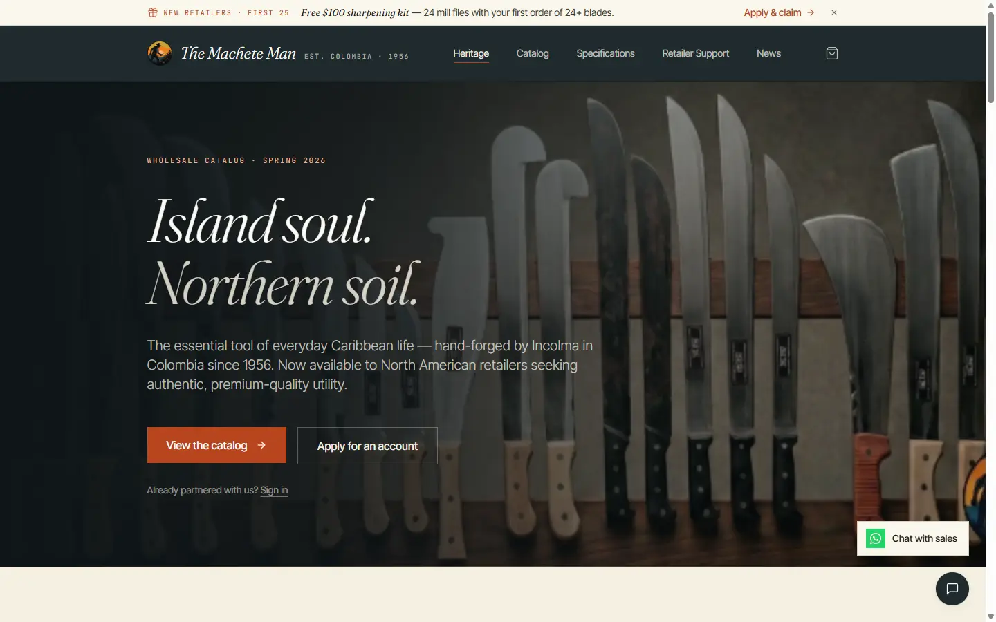 The Macheteman store on desktop